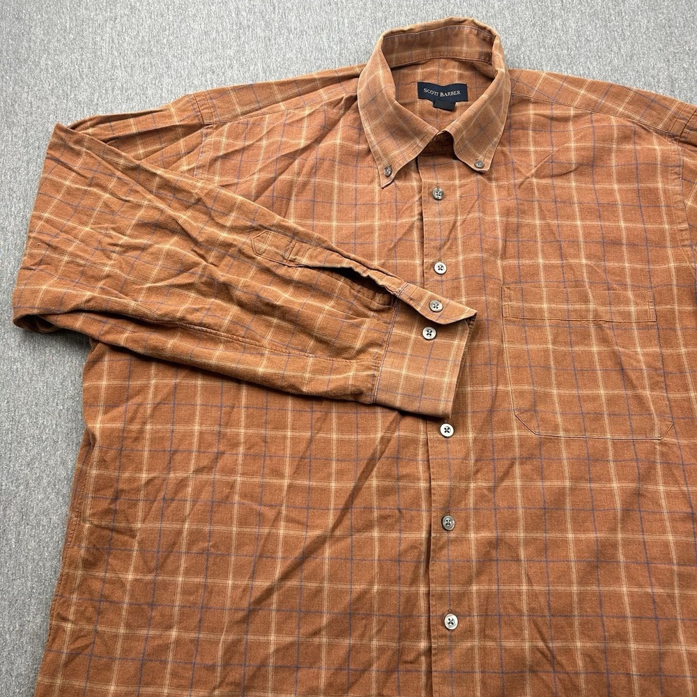 Scott Barber Plaid Collared Button Down‎ Long Sleeve Shirt Men's XL Orange Blue